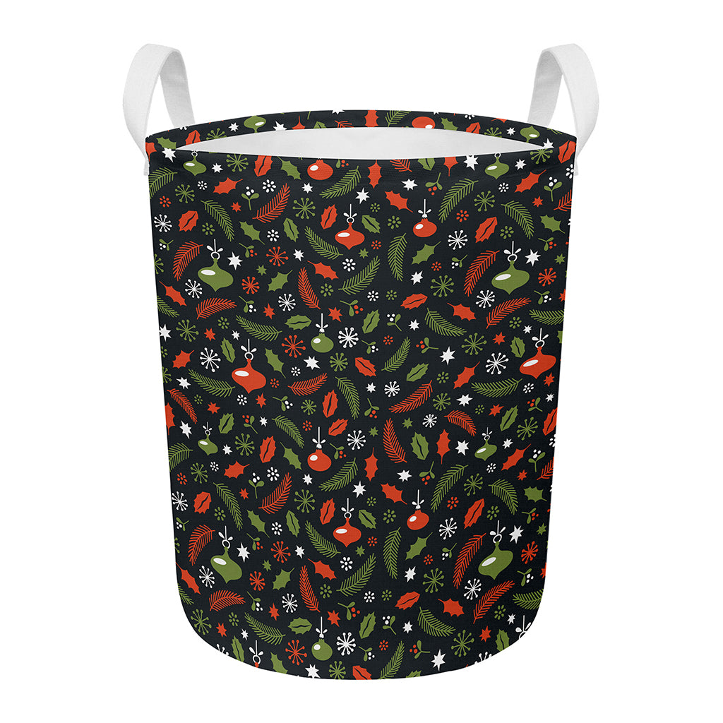 Christmas Decorations Pattern Print Round Laundry Basket