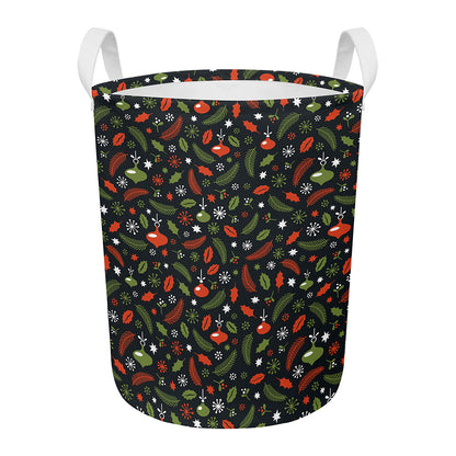 Christmas Decorations Pattern Print Round Laundry Basket