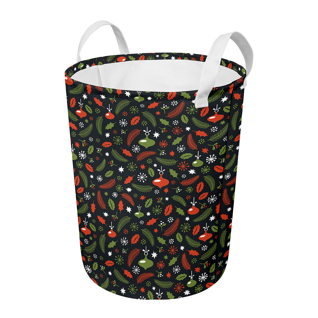 Christmas Decorations Pattern Print Round Laundry Basket
