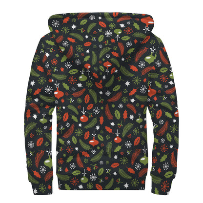 Christmas Decorations Pattern Print Sherpa Lined Zip Up Hoodie