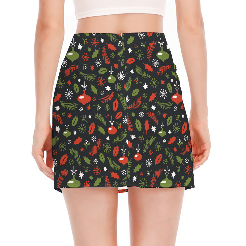 Christmas Decorations Pattern Print Side Slit Mini Skirt