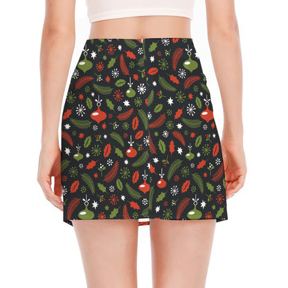 Christmas Decorations Pattern Print Side Slit Mini Skirt