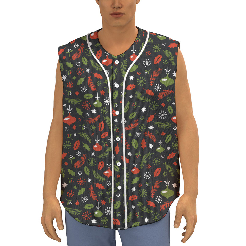 Christmas Decorations Pattern Print Sleeveless Baseball Jersey