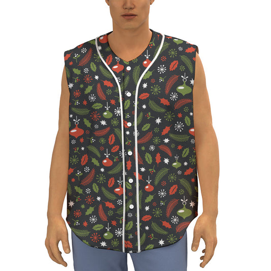 Christmas Decorations Pattern Print Sleeveless Baseball Jersey