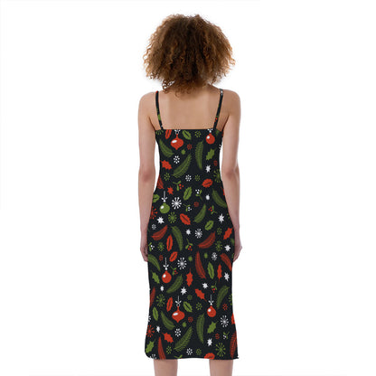 Christmas Decorations Pattern Print Slim Fit Midi Cami Dress
