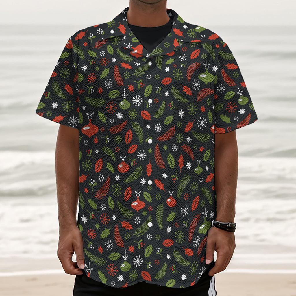 Christmas Decorations Pattern Print Textured Short Sleeve Shirt
