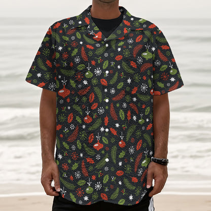 Christmas Decorations Pattern Print Textured Short Sleeve Shirt