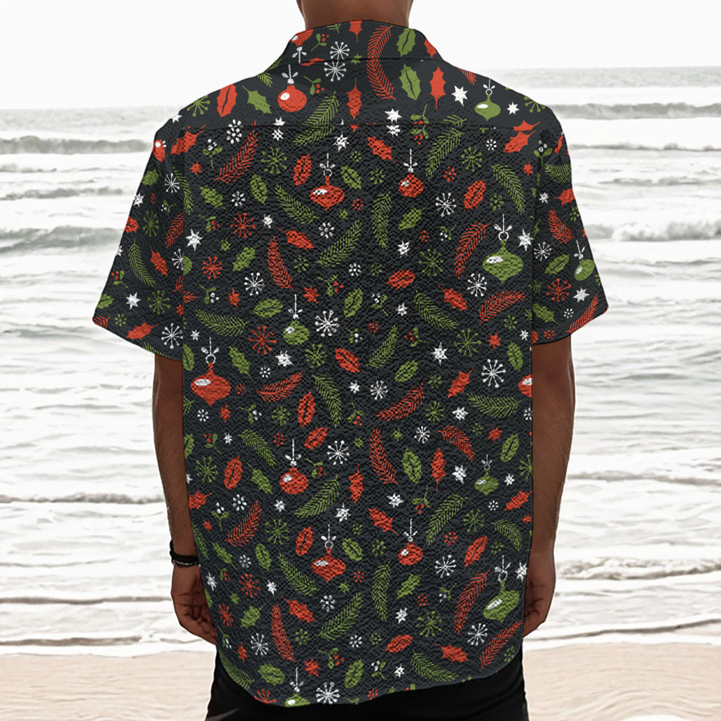Christmas Decorations Pattern Print Textured Short Sleeve Shirt