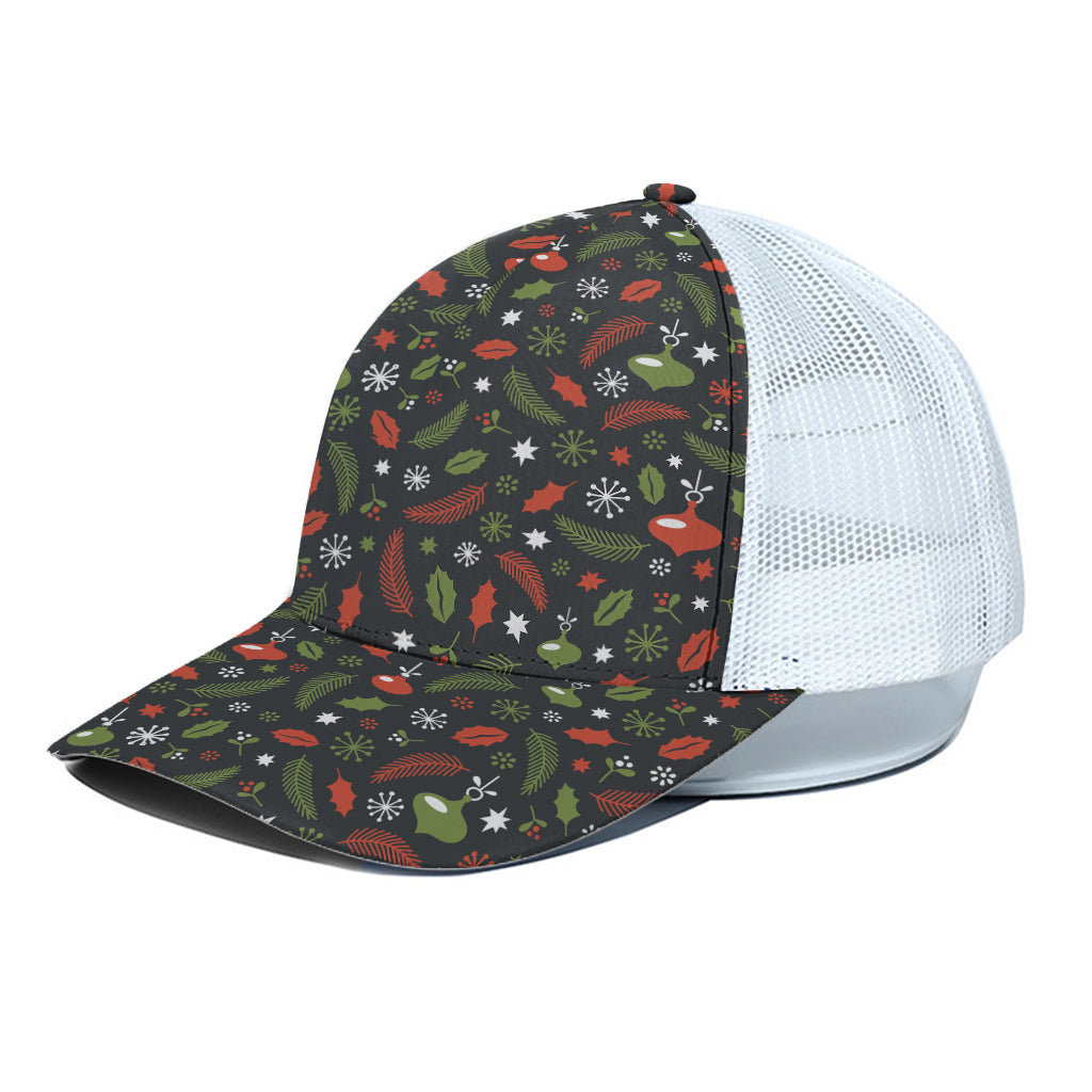 Christmas Decorations Pattern Print White Mesh Trucker Cap