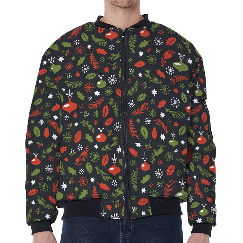 Christmas Decorations Pattern Print Zip Sleeve Bomber Jacket