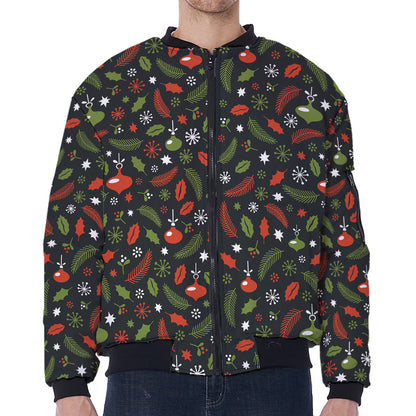Christmas Decorations Pattern Print Zip Sleeve Bomber Jacket