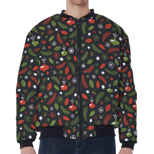 Christmas Decorations Pattern Print Zip Sleeve Bomber Jacket