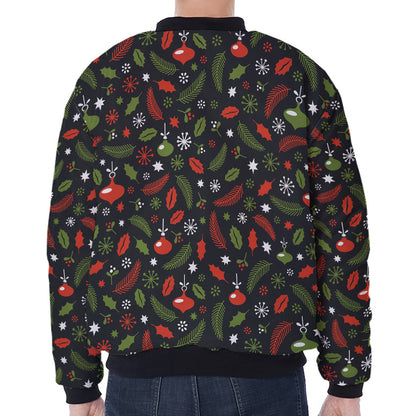 Christmas Decorations Pattern Print Zip Sleeve Bomber Jacket