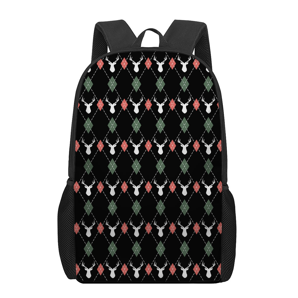 Christmas Deer Argyle Pattern Print 17 Inch Backpack