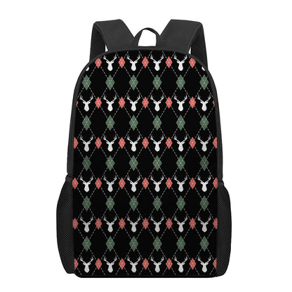 Christmas Deer Argyle Pattern Print 17 Inch Backpack