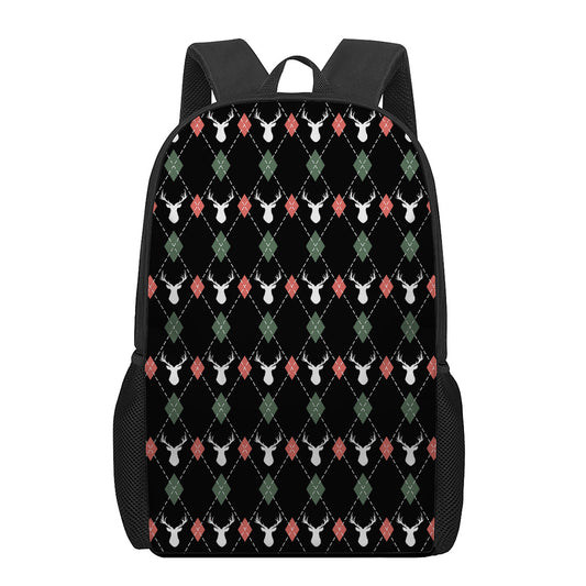 Christmas Deer Argyle Pattern Print 17 Inch Backpack