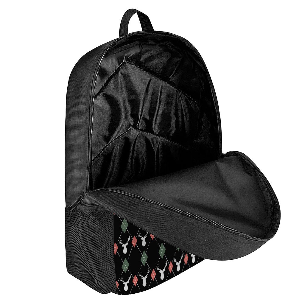 Christmas Deer Argyle Pattern Print 17 Inch Backpack