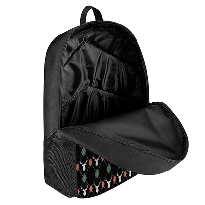 Christmas Deer Argyle Pattern Print 17 Inch Backpack