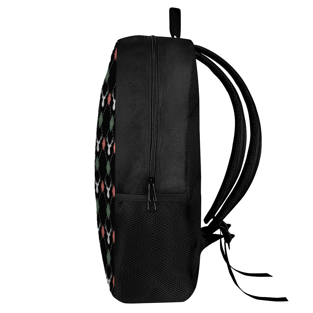 Christmas Deer Argyle Pattern Print 17 Inch Backpack