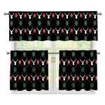 Christmas Deer Argyle Pattern Print 3 Piece Kitchen Curtains