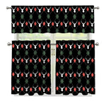 Christmas Deer Argyle Pattern Print 3 Piece Kitchen Curtains