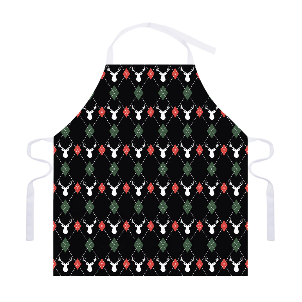 Christmas Deer Argyle Pattern Print Adjustable Apron