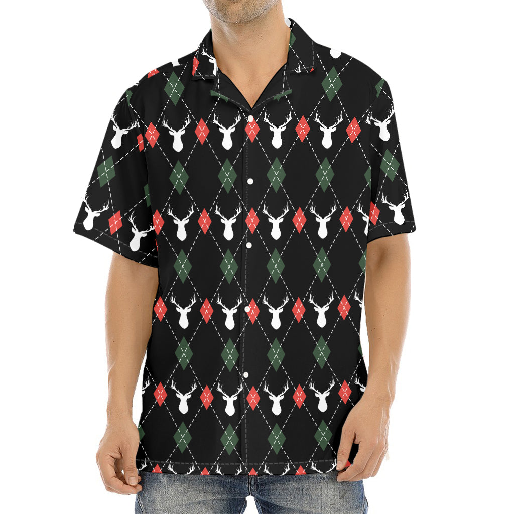 Christmas Deer Argyle Pattern Print Aloha Shirt
