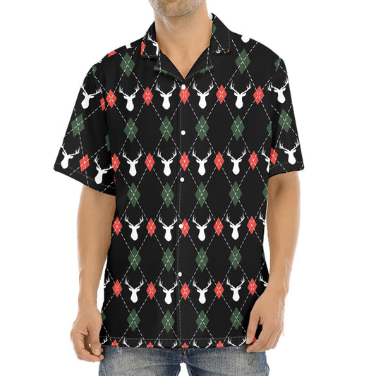 Christmas Deer Argyle Pattern Print Aloha Shirt