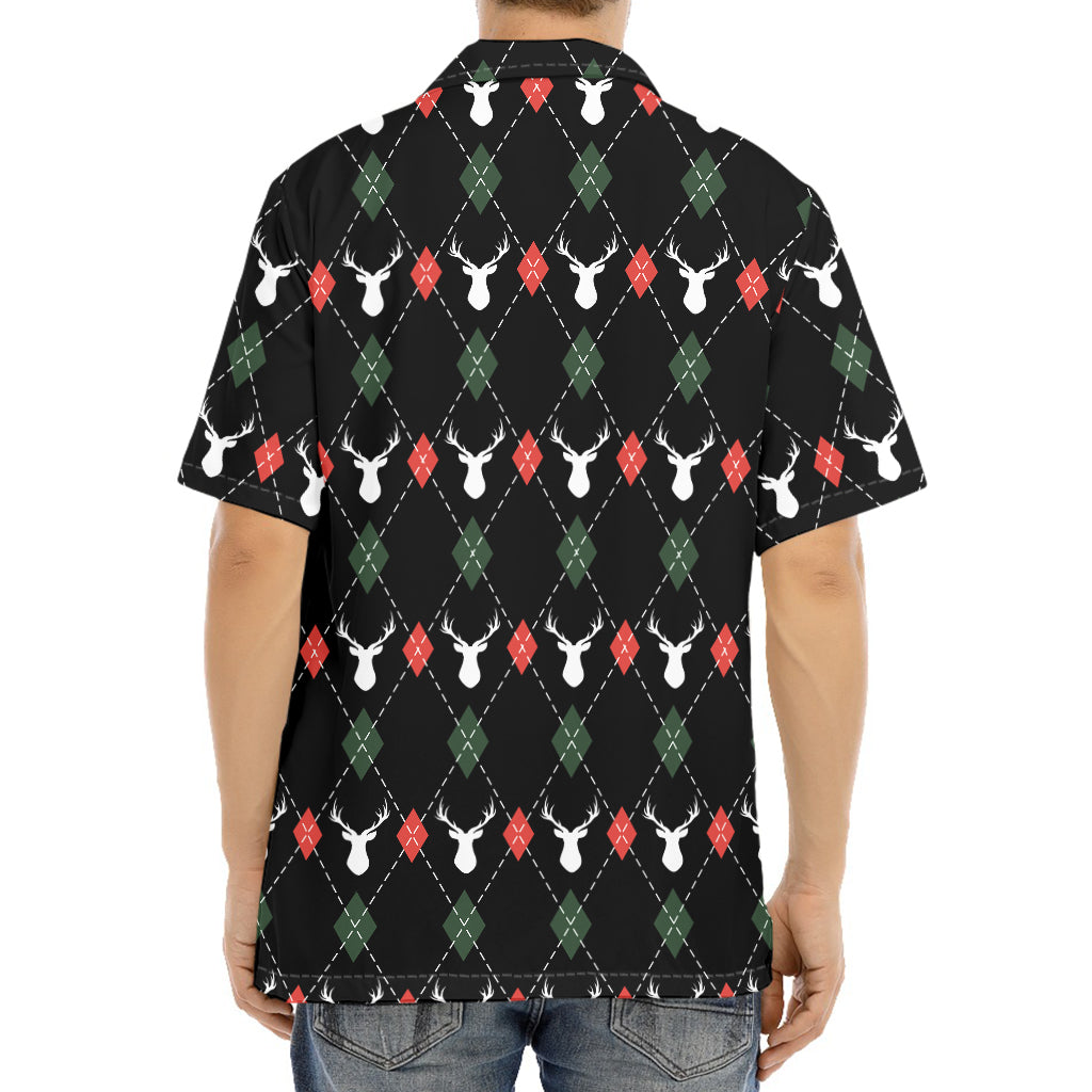 Christmas Deer Argyle Pattern Print Aloha Shirt