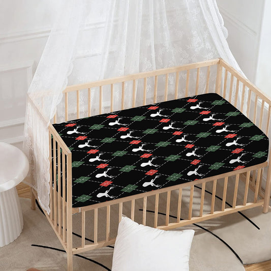 Christmas Deer Argyle Pattern Print Baby Crib Sheet