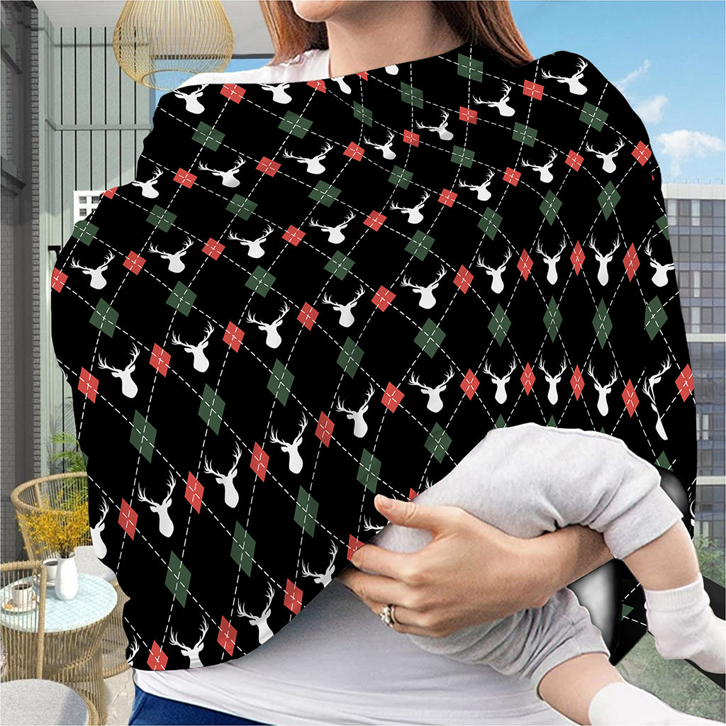 Christmas Deer Argyle Pattern Print Baby Seat Cover