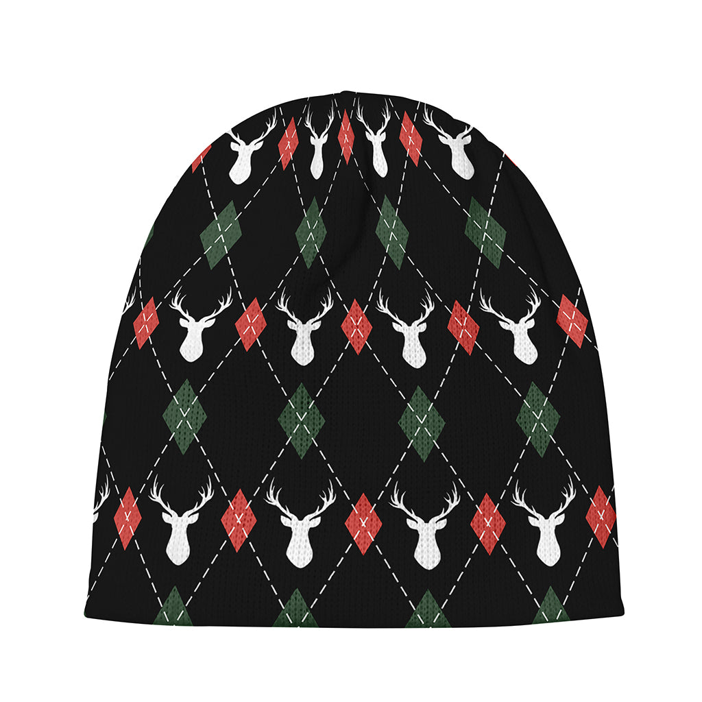 Christmas Deer Argyle Pattern Print Beanie