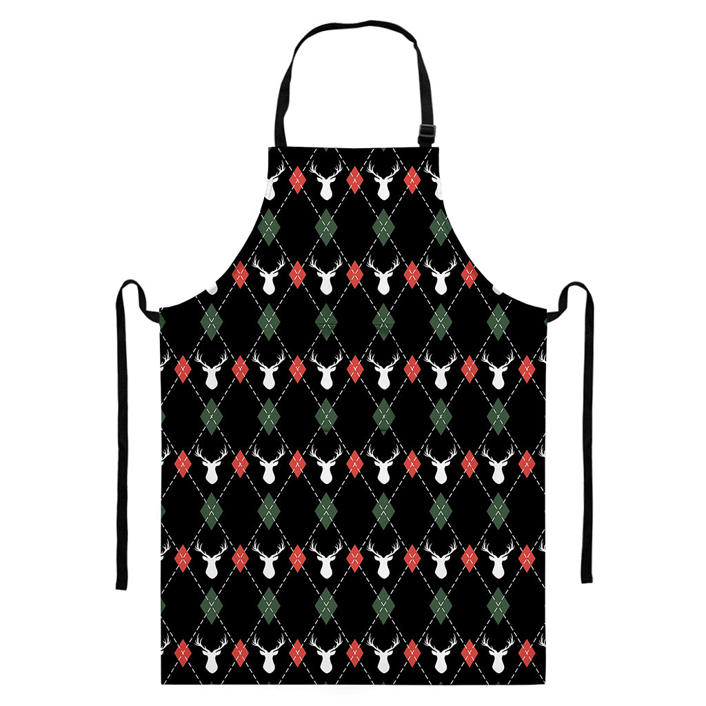 Christmas Deer Argyle Pattern Print Bib Apron With Pocket
