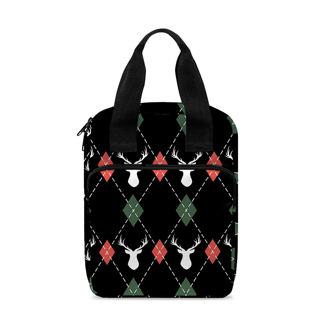 Christmas Deer Argyle Pattern Print Bible Tote Bag