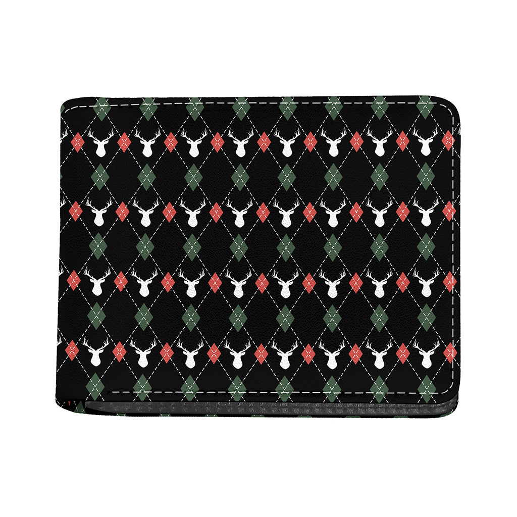 Christmas Deer Argyle Pattern Print Bifold Wallet