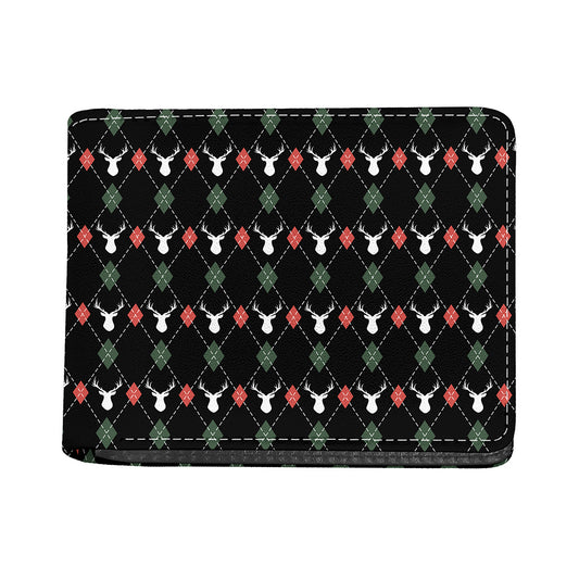 Christmas Deer Argyle Pattern Print Bifold Wallet