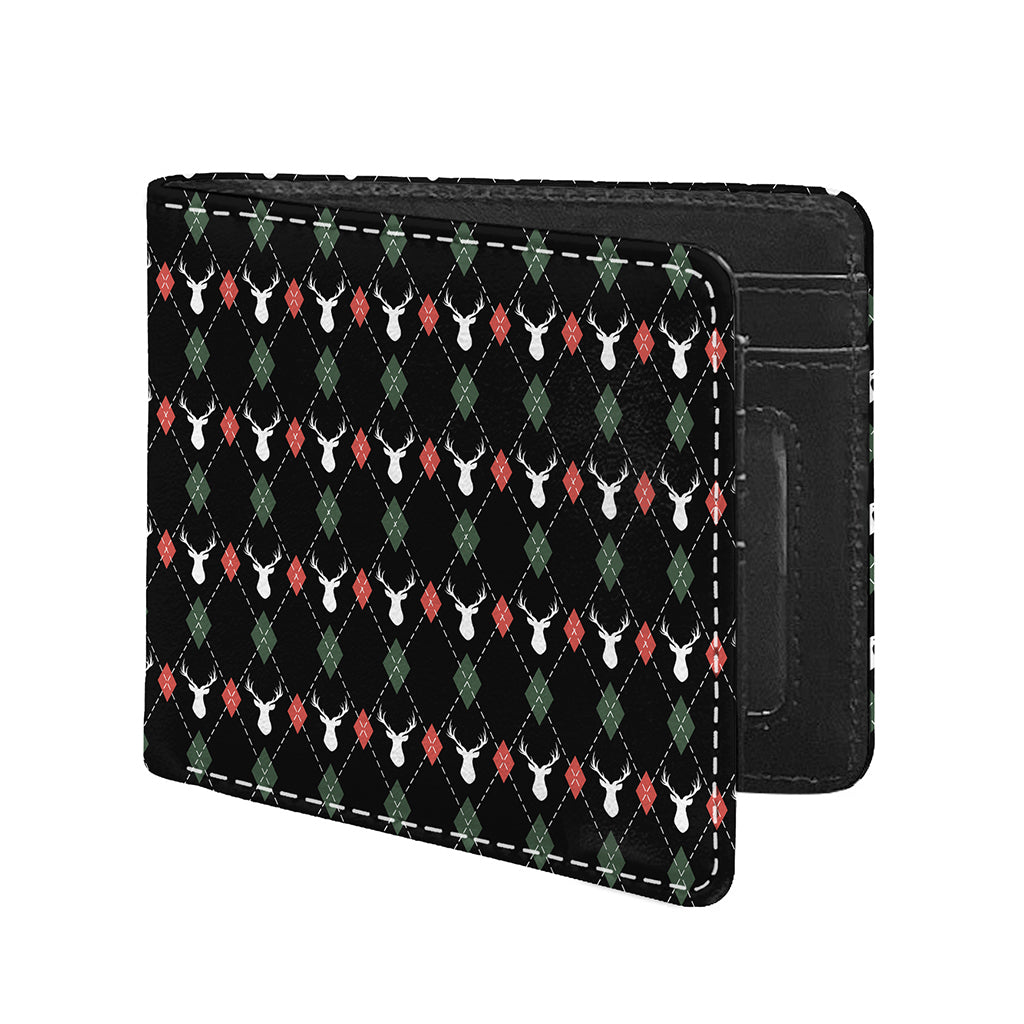 Christmas Deer Argyle Pattern Print Bifold Wallet