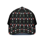 Christmas Deer Argyle Pattern Print Black Mesh Trucker Cap