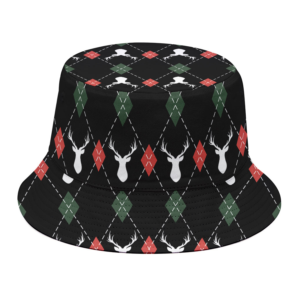 Christmas Deer Argyle Pattern Print Bucket Hat