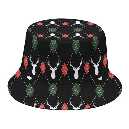 Christmas Deer Argyle Pattern Print Bucket Hat