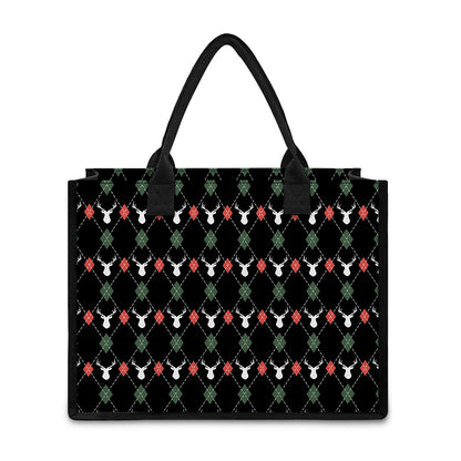 Christmas Deer Argyle Pattern Print Canvas Tote Bag