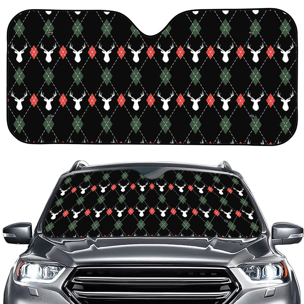 Christmas Deer Argyle Pattern Print Car Windshield Sun Shade