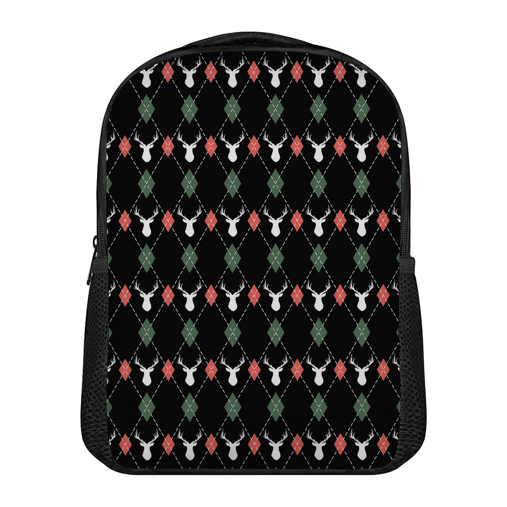 Christmas Deer Argyle Pattern Print Casual Backpack