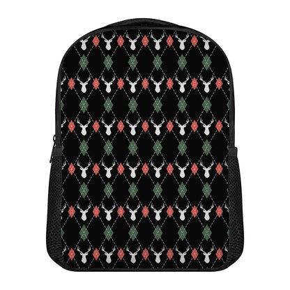 Christmas Deer Argyle Pattern Print Casual Backpack