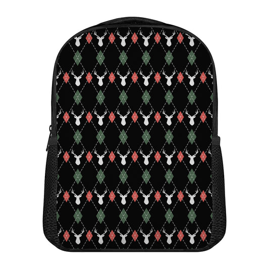 Christmas Deer Argyle Pattern Print Casual Backpack