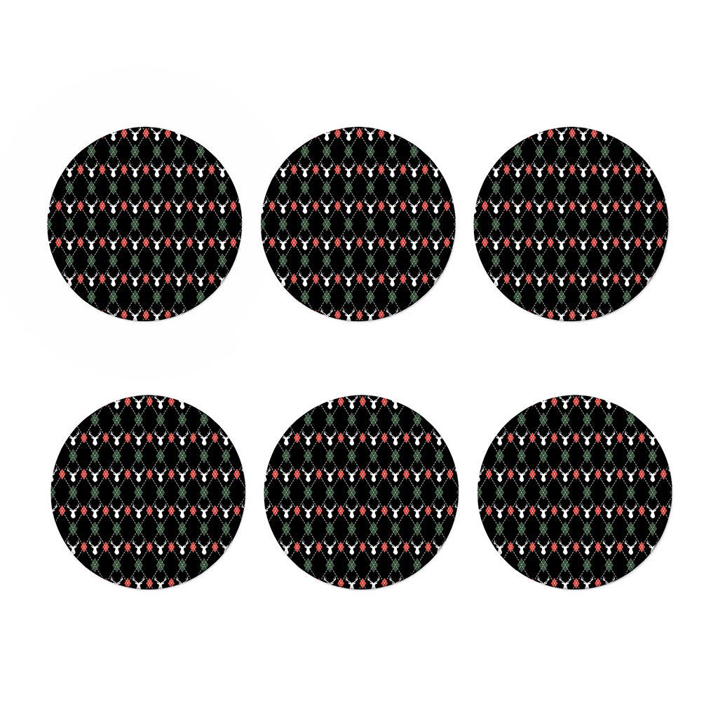 Christmas Deer Argyle Pattern Print Coaster Set