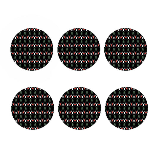 Christmas Deer Argyle Pattern Print Coaster Set