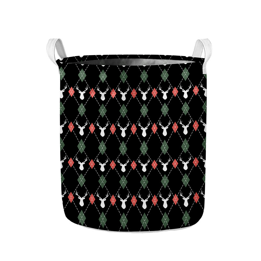 Christmas Deer Argyle Pattern Print Collapsible Laundry Basket