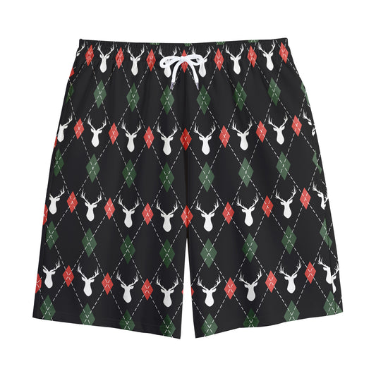 Christmas Deer Argyle Pattern Print Cotton Shorts