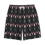 Christmas Deer Argyle Pattern Print Cotton Shorts